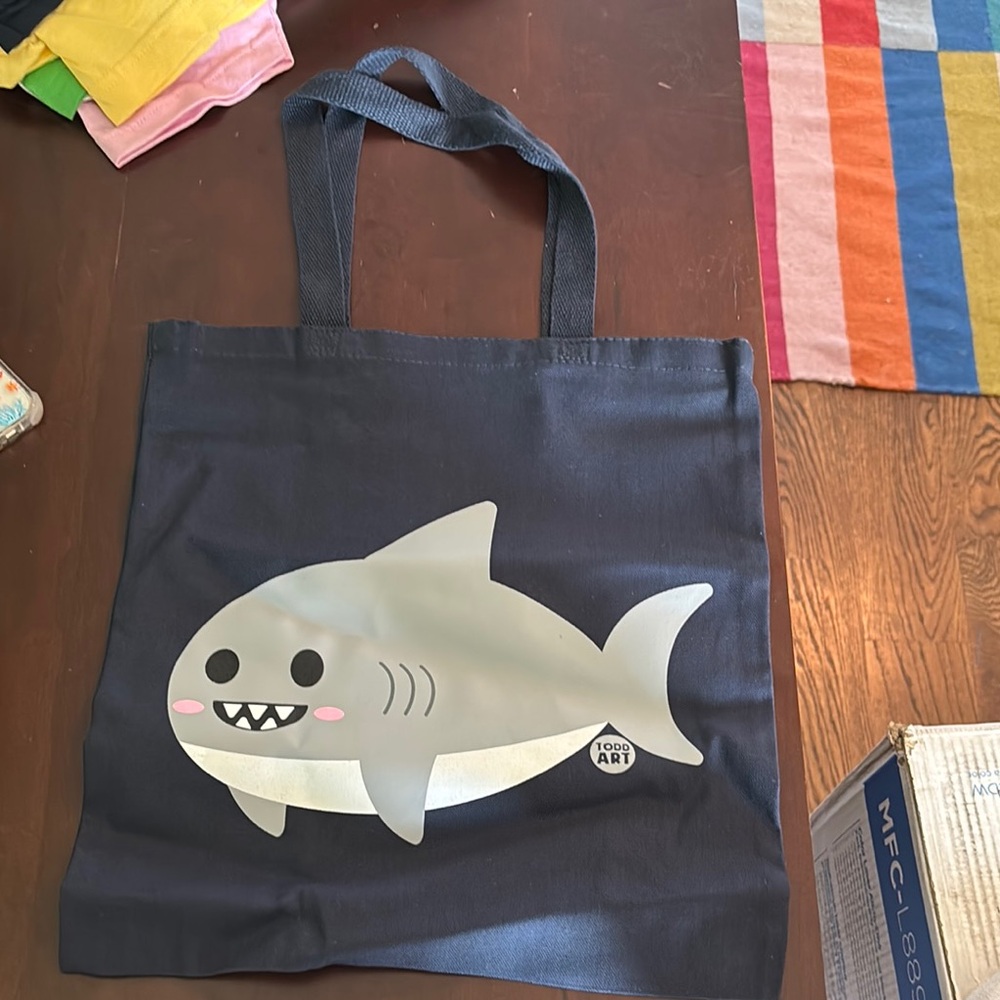 Shark and Whale Design Tote Bag - Dark Blue
